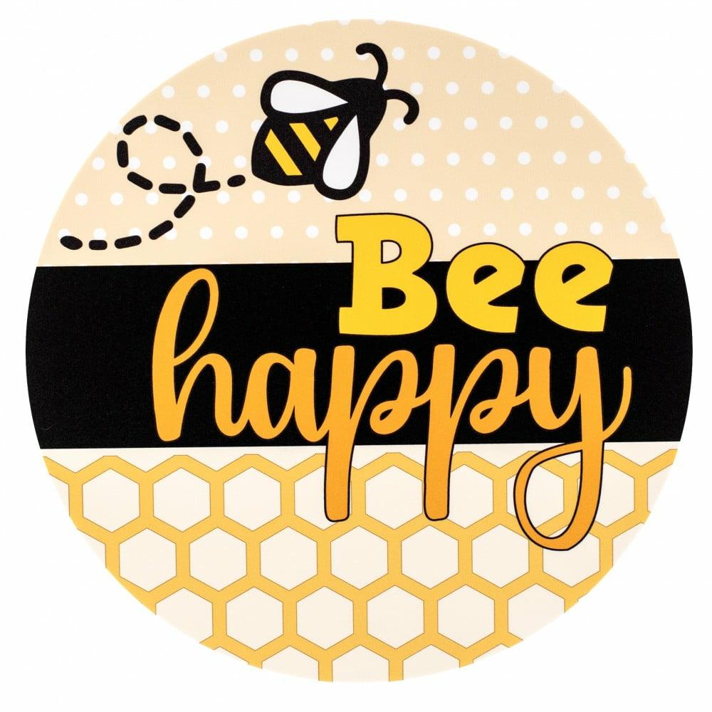 Accent Signs |   10.5" Round Waterproof Sign: Bee Happy Honeycomb Accent Signs Accent Signs