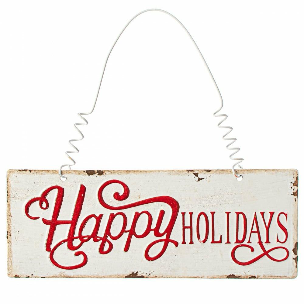 Accent Signs |   16" Metal Plaque: Red & White Happy Holidays Accent Signs Accent Signs