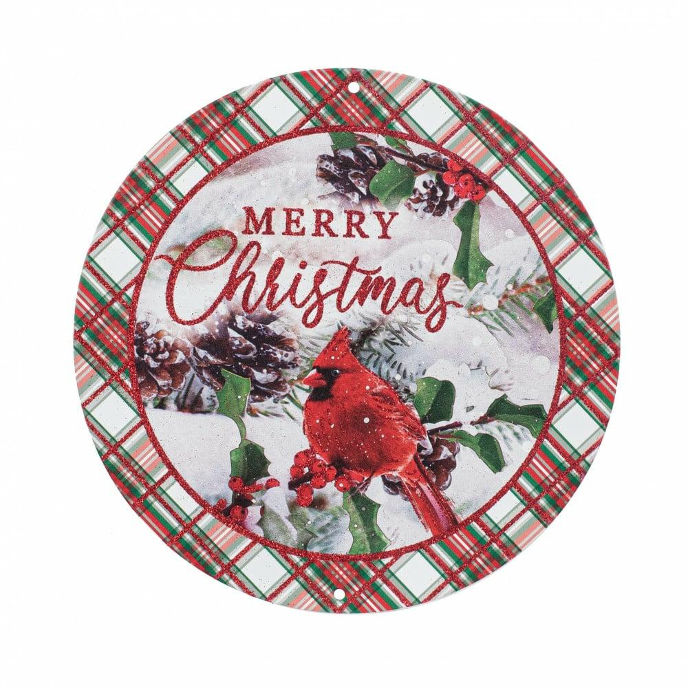 Accent Signs |   8" Metal Sign: Glitter Merry Christmas Cardinal Accent Signs Accent Signs