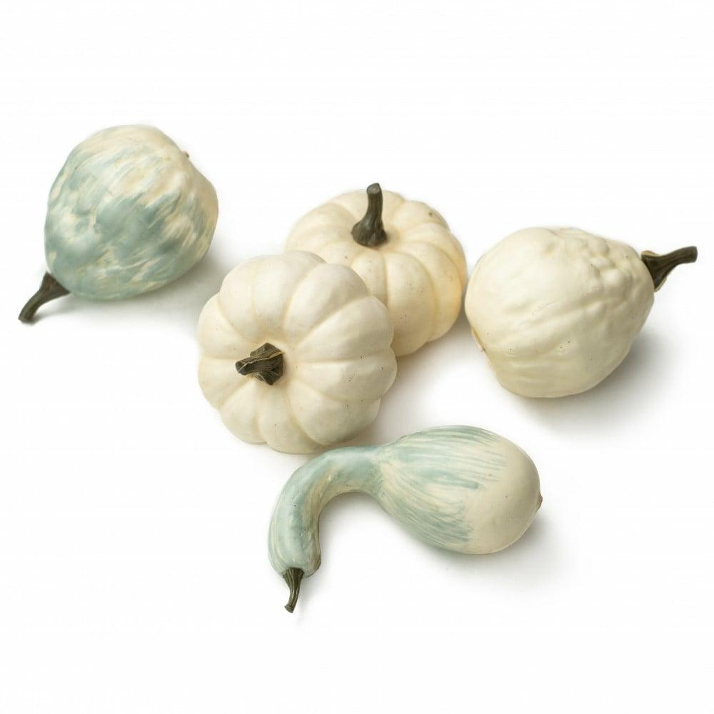 Artificial Fruits And Veggies |   Faux Pumpkin Assortment: Teal & Cream (Set Of 5) Table Decor Artificial Fruits And Veggies