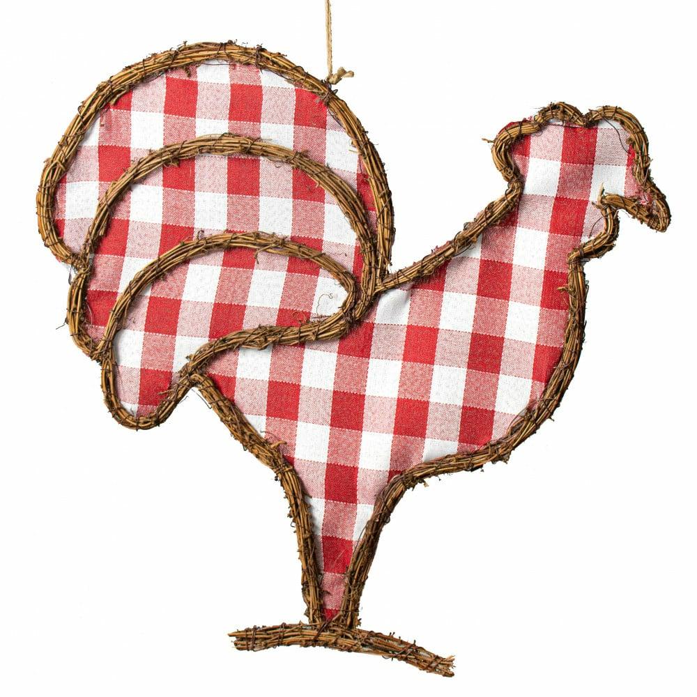 Door Decor |   21" Grapevine Hanger: Red Check Rooster Decor Door Decor