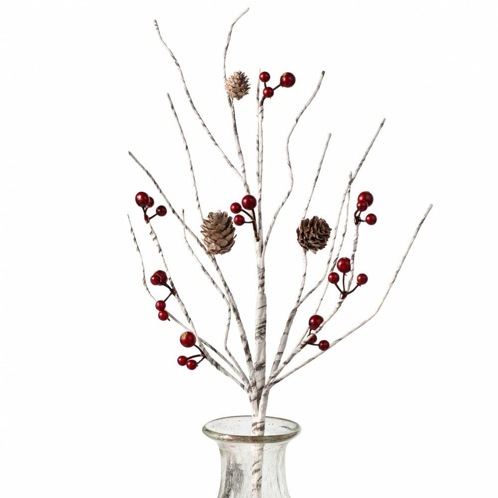 Floral Sprays & Picks |   21" Birch Twig, Pinecone, Berry Spray Accents Floral Sprays & Picks