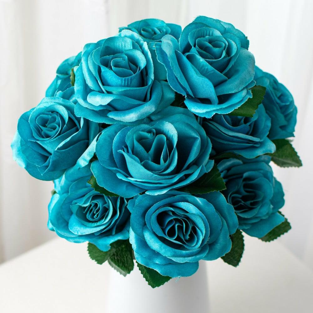 Floral Sprays & Picks |   17" Colorfast Lillian Open Rose Bush: Turquoise Accents Floral Sprays & Picks