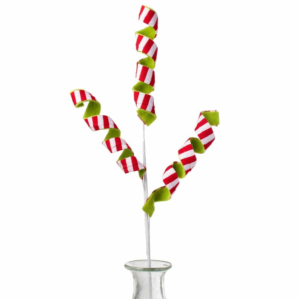 Floral Sprays & Picks |   30" Double Sided Stripe Felt Frizzy Curly Spray: Red, White, Green Accents Floral Sprays & Picks