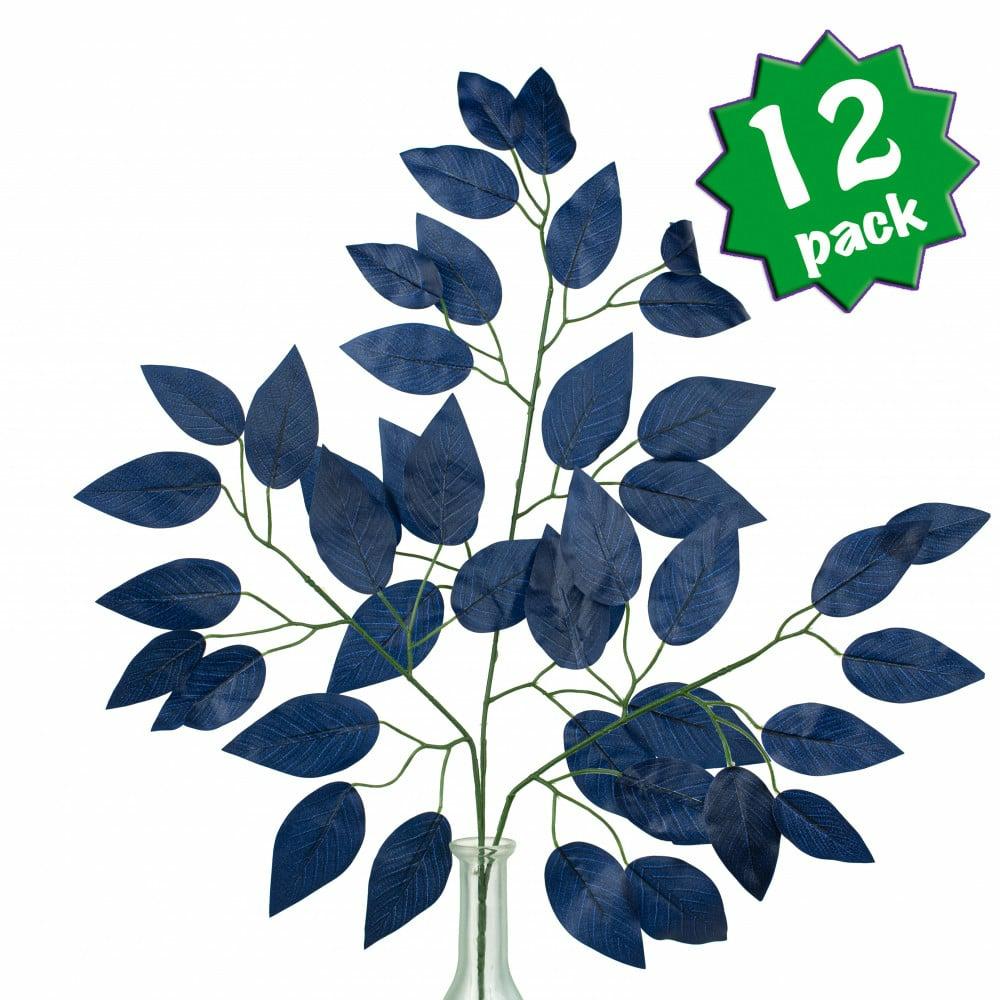 Floral Sprays & Picks |   23" Ficus Leaf Spray: Navy Blue (12) Accents Floral Sprays & Picks