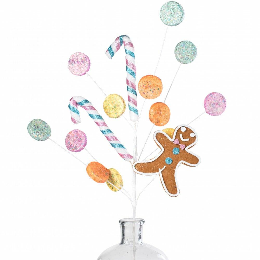 Floral Sprays & Picks |   27" Gingerbread Candy Spray: Pastel Accents Brown,Pink,Blue,Orange,Yellow