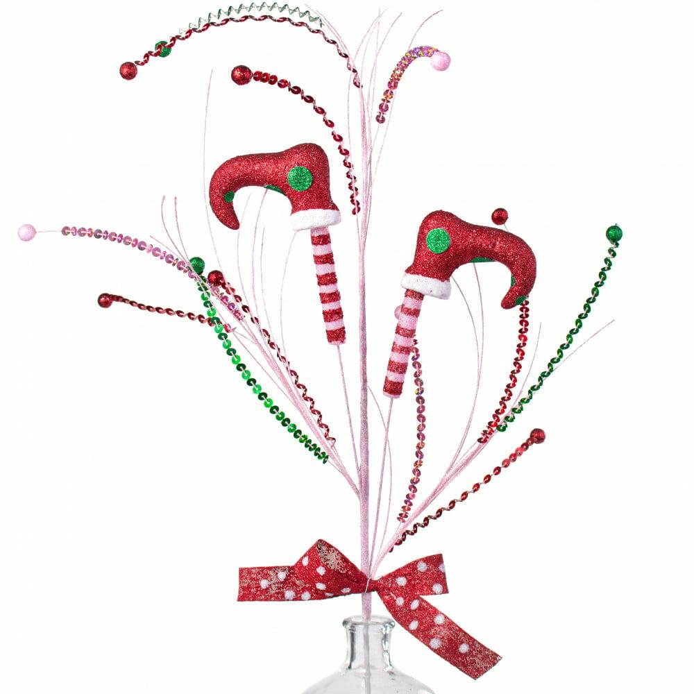 Floral Sprays & Picks |   36" Glitter Elf Leg Spray: Red, Light Pink, Emerald Accents Floral Sprays & Picks