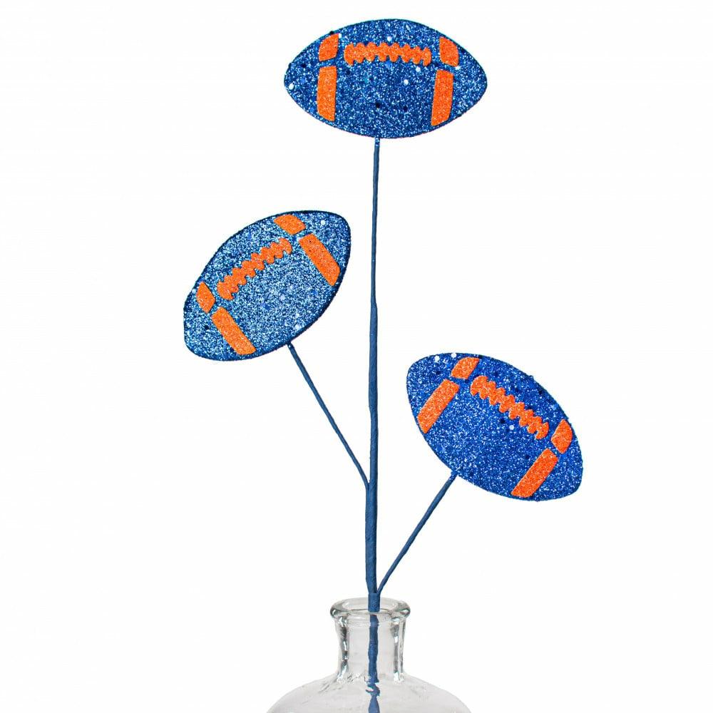 Floral Sprays & Picks |   24" Glitter Triple Football Pick: Blue & Orange Accents Blue,Orange