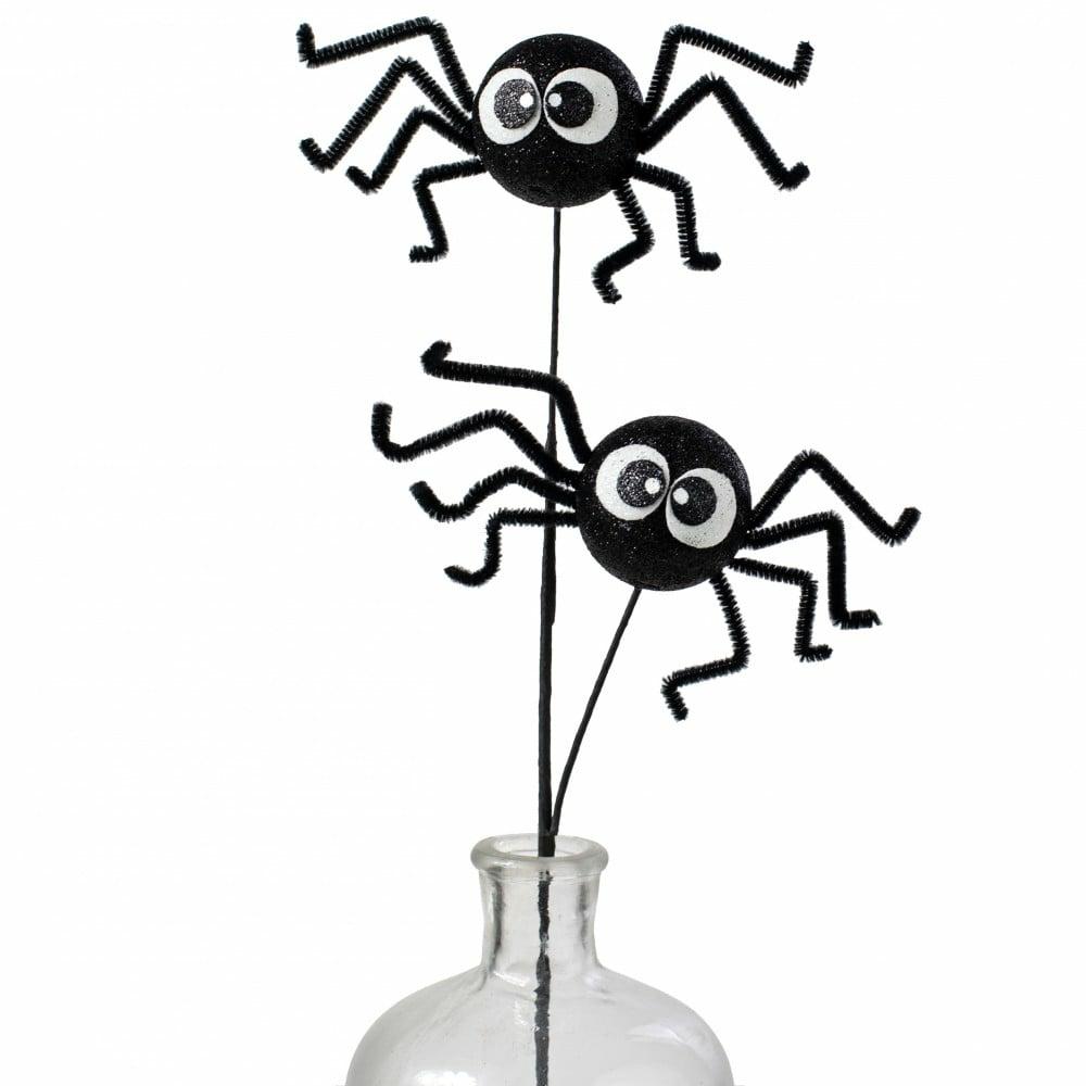 Floral Sprays & Picks |   21" Glittered Fun Spider Spray: Black Accents Black