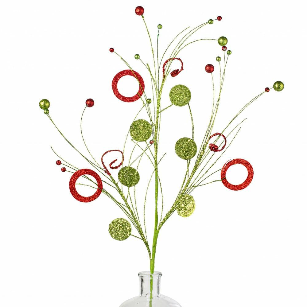 Floral Sprays & Picks |   28" Glitzy Circle Ball Spray: Red & Lime Green Accents Floral Sprays & Picks