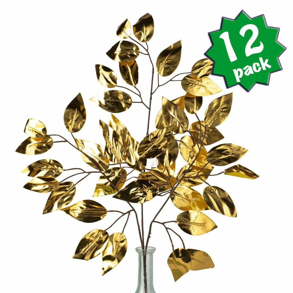 Floral Sprays & Picks |   23" Metallic Ficus Leaf Spray: Gold (12) Accents Floral Sprays & Picks