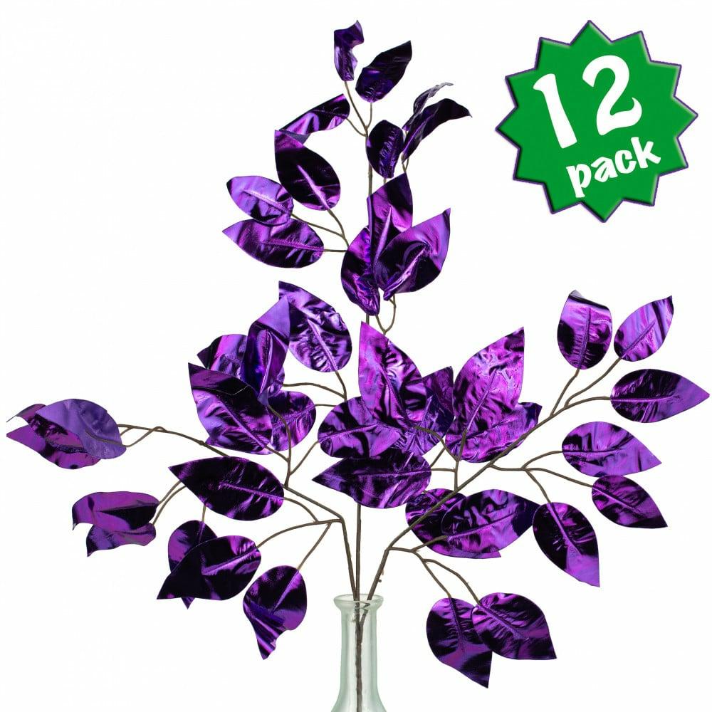 Floral Sprays & Picks |   23" Metallic Ficus Leaf Spray: Purple (12) Accents Floral Sprays & Picks