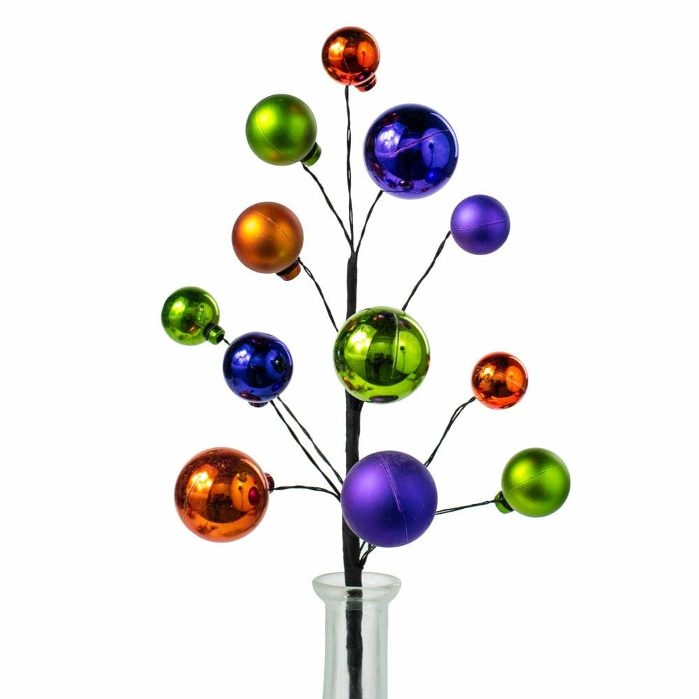 Floral Sprays & Picks |   16" Metallic Ornament Ball Pick: Bright Halloween Accents Black,Green,Orange,Purple