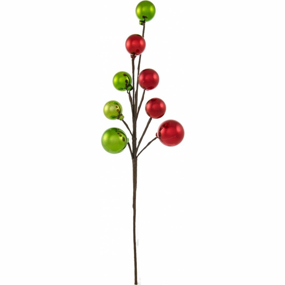 Floral Sprays & Picks |   19" Ornament Ball Spray: Red & Lime Green Accents Floral Sprays & Picks