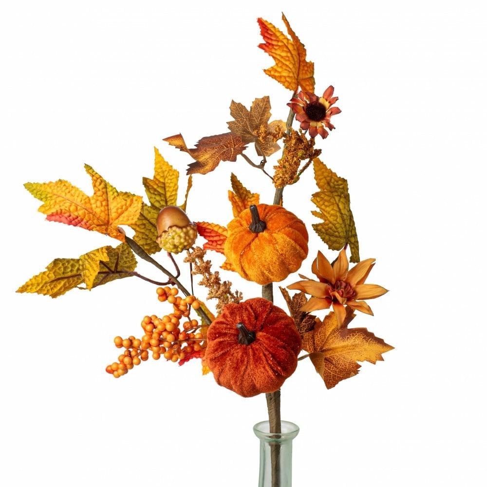 Floral Sprays & Picks |   18′ Velvet Pumpkin, Fall Leaves & Aster Flower Spray Accents Floral Sprays & Picks