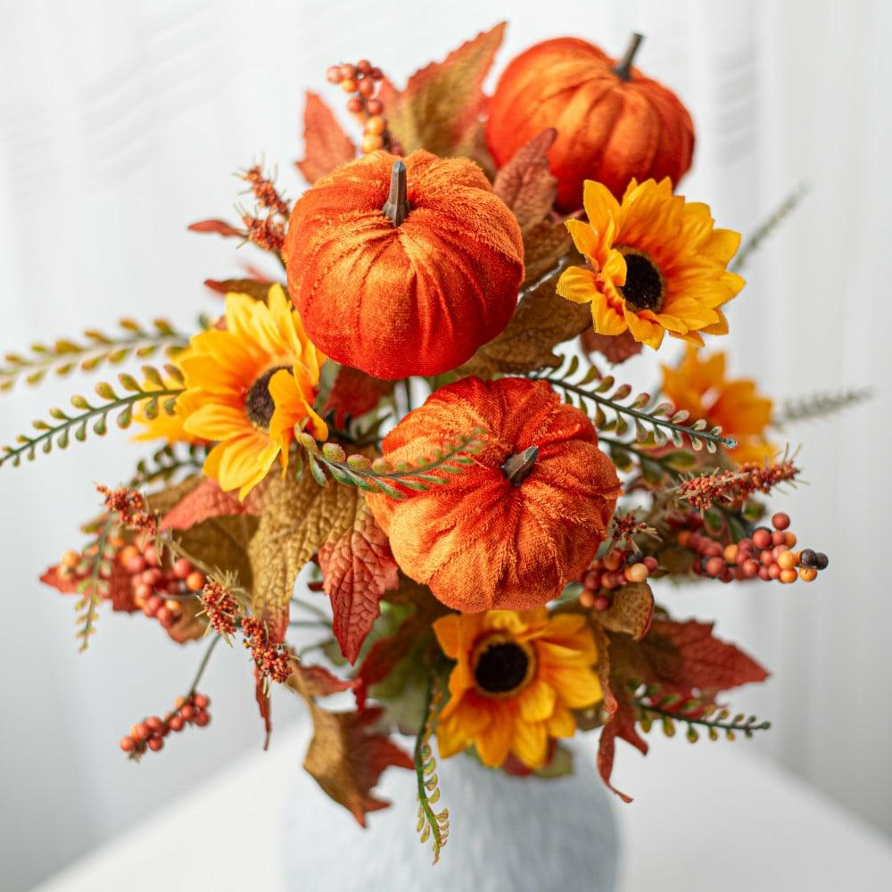 Floral Sprays & Picks |   17" Pumpkin, Sunflower & Berry Bush: Fall Hues (12 Stem) Accents Floral Sprays & Picks