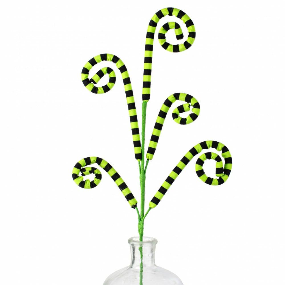 Floral Sprays & Picks |   26" Striped Curly Spray: Lime Green & Black Accents Black,Green