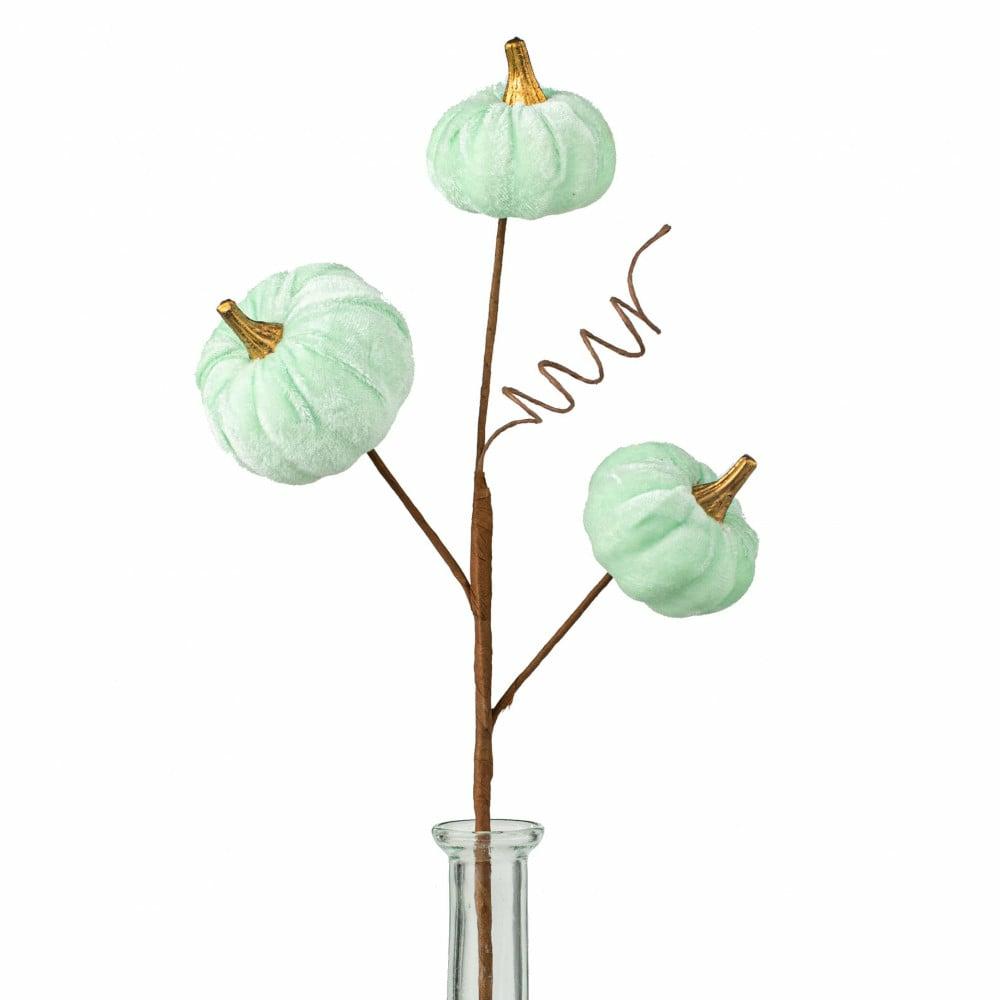 Floral Sprays & Picks |   16" Velvet Pumpkin Pick: Mint Accents Floral Sprays & Picks