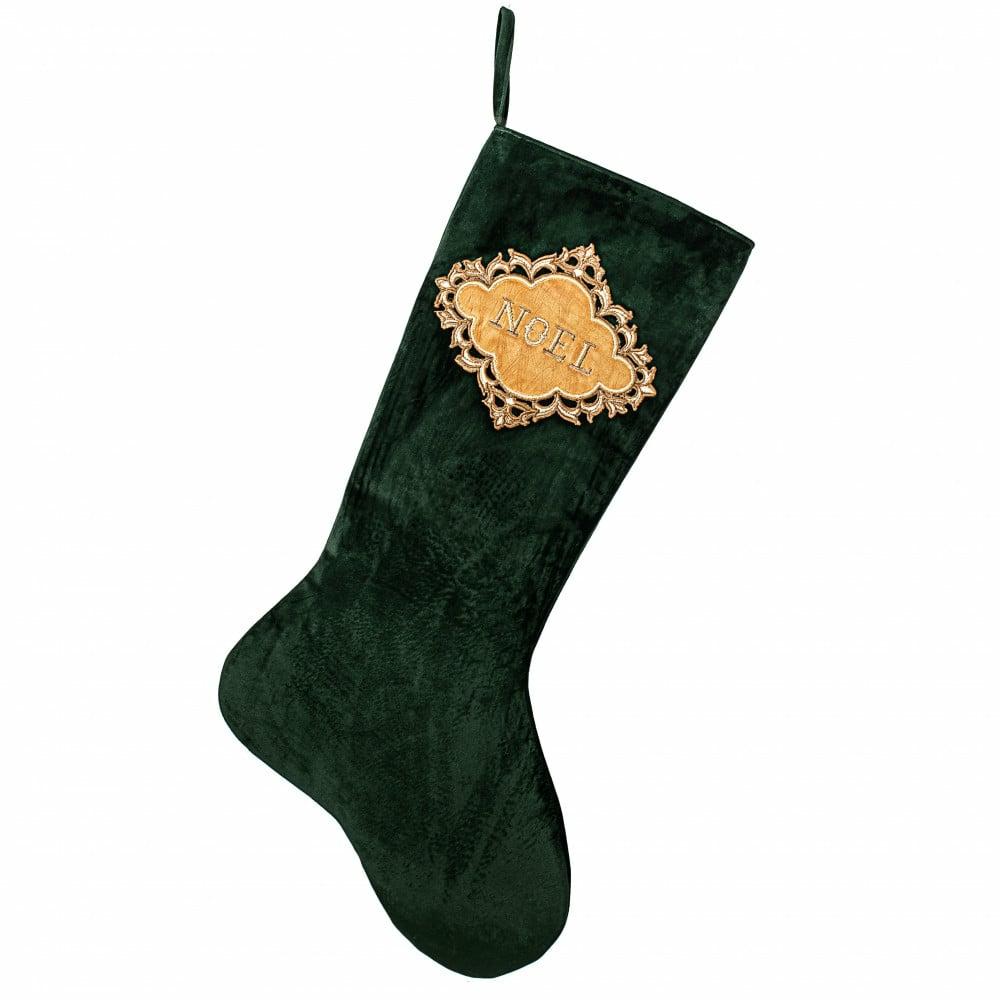 Hanging Decor |   25" Noel Velvet Stocking: Emerald & Gold Decor Dark Emerald Green,Gold