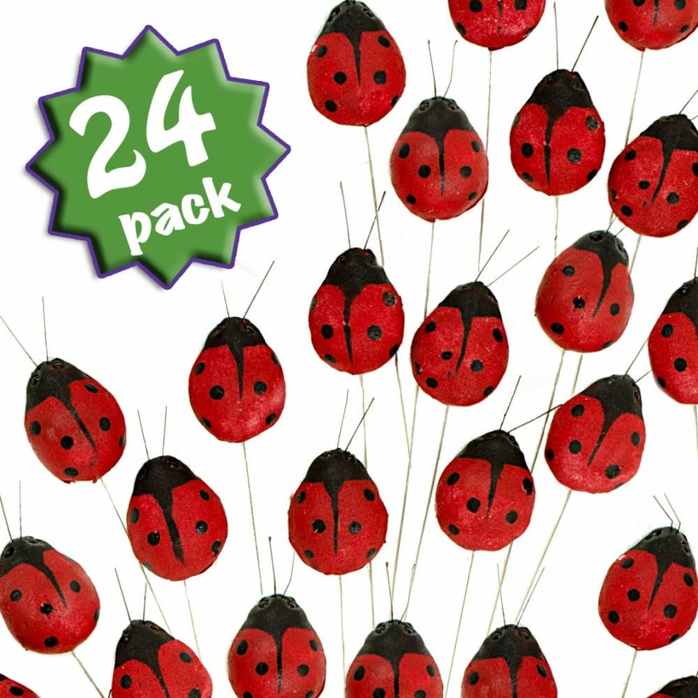 Naturals |   1.5" Red Ladybug On Wire Stem: 2 Dz Accents Naturals