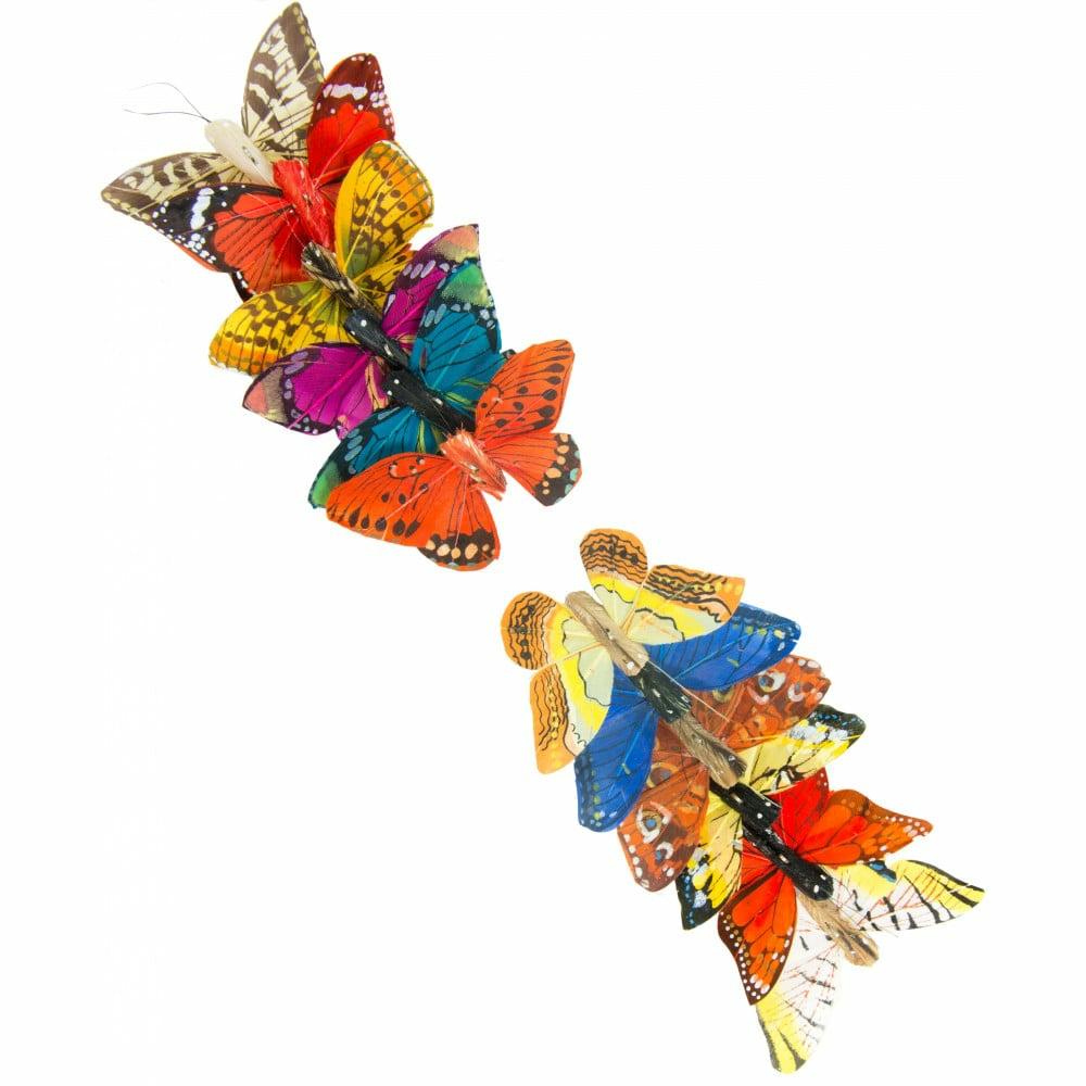 Naturals |   2.75" Feather Butterfly Pick Assortment: Primary Colors & Patterns (12) Accents Blue,Orange,Yellow