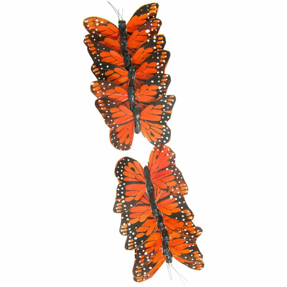 Naturals |   3" Feather Monarch Butterfly Pick: Orange (12) Accents Naturals