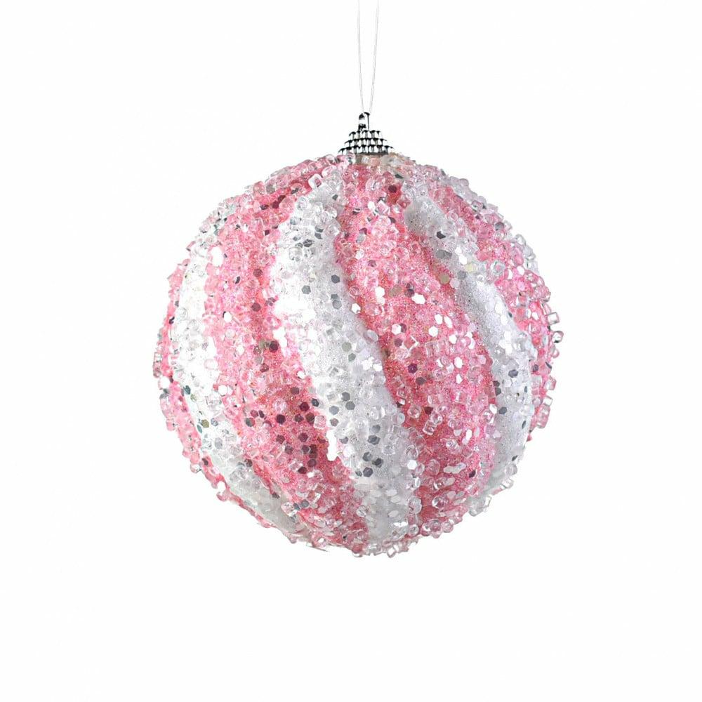 Ornaments |   4.5" Icy Ball Ornament: Pink & White Accents Ornaments