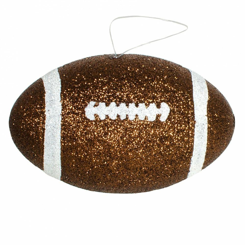 Ornaments |   4.5" Metallic Glitter Football Ornament: Brown & White Accents Brown,White