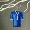 Ornaments |   4.5" Metallic Glittered Football Jersey Ornament: Royal Blue & White Accents Ornaments