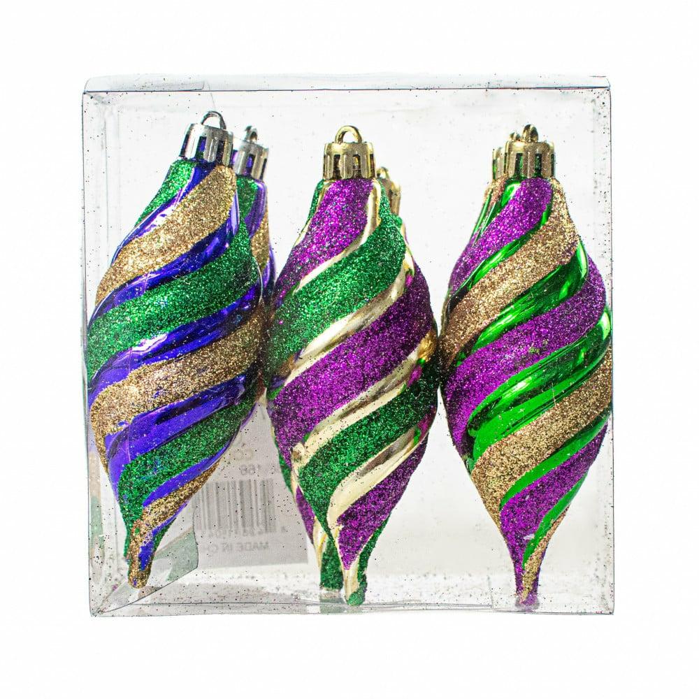 Ornaments |   4" Purple, Green, Gold Swirl Ornaments (6) Accents Ornaments