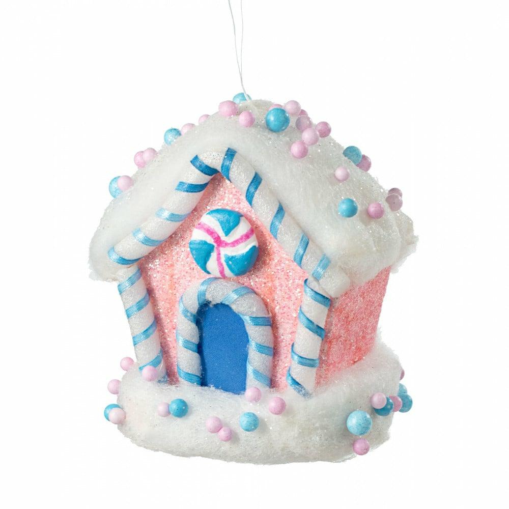 Ornaments |   6" Sprinkle Candy House Ornament Accents Light Blue,Light Pink,White