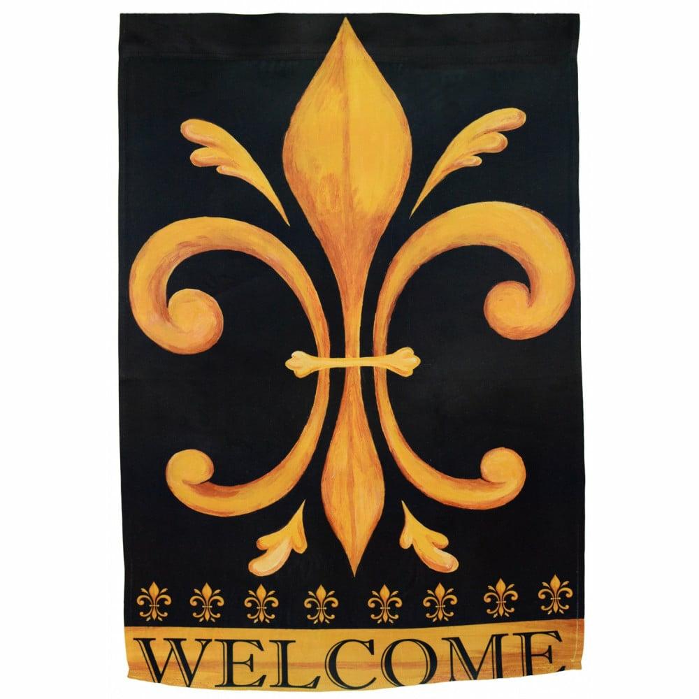 Porch Decor |   Welcome Fleur De Lis Large Flag Decor Black,Gold