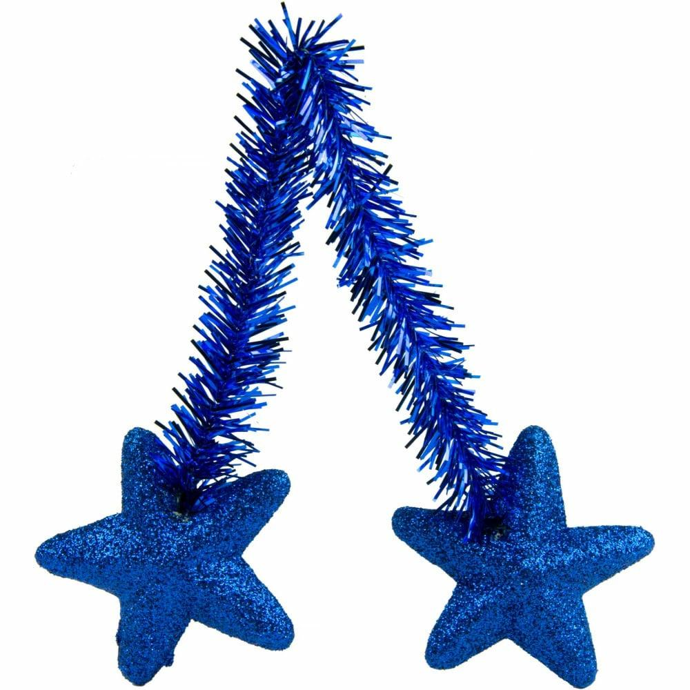 Tinsel Ties |   6" Blue Tinsel Ties W/ Stars: Blue (Set Of 12) Accents Royal Blue