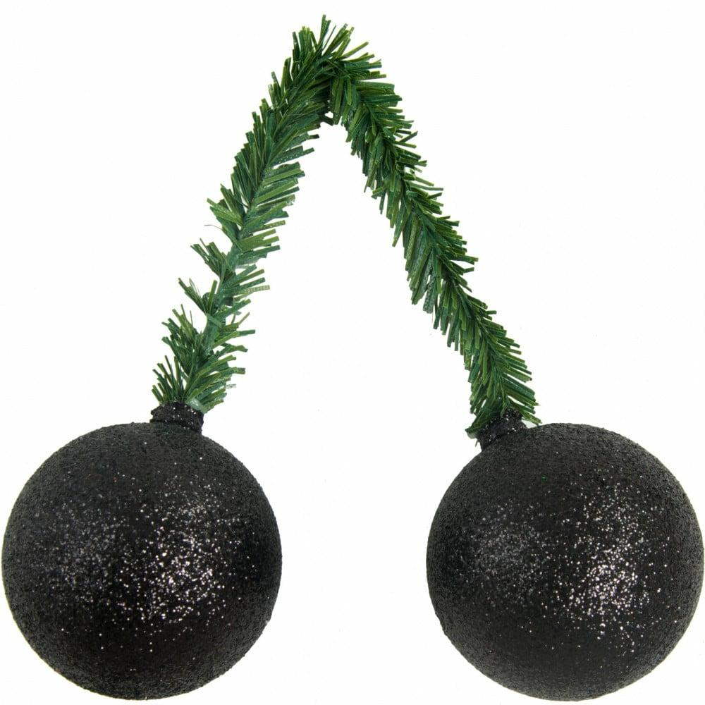 Tinsel Ties |   6" Green Tinsel Tie With 50Mm Glitter Ball: Black (12) Accents Black