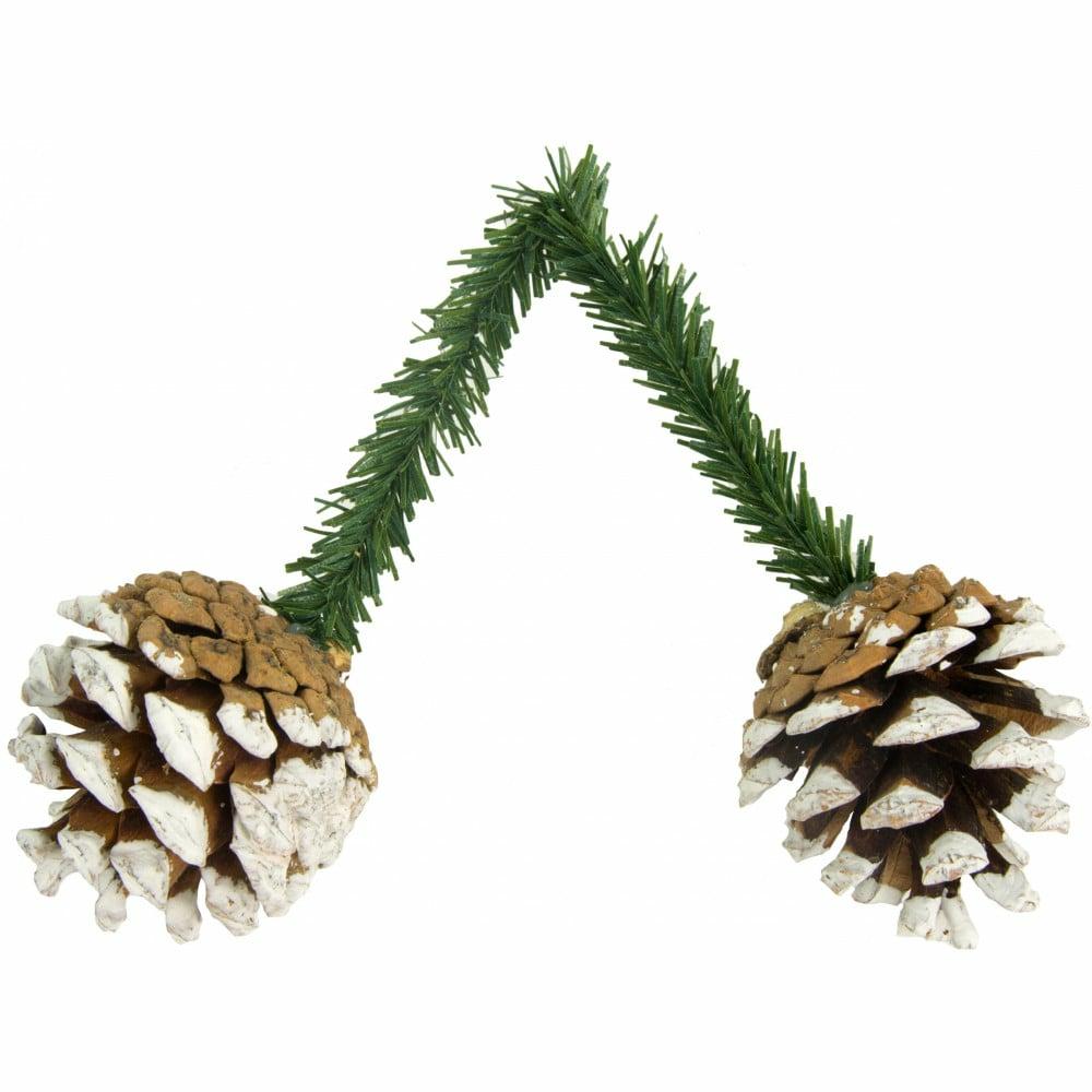 Tinsel Ties |   6" Green Tinsel Tie With White Flocked Pinecones (12) Accents Tinsel Ties