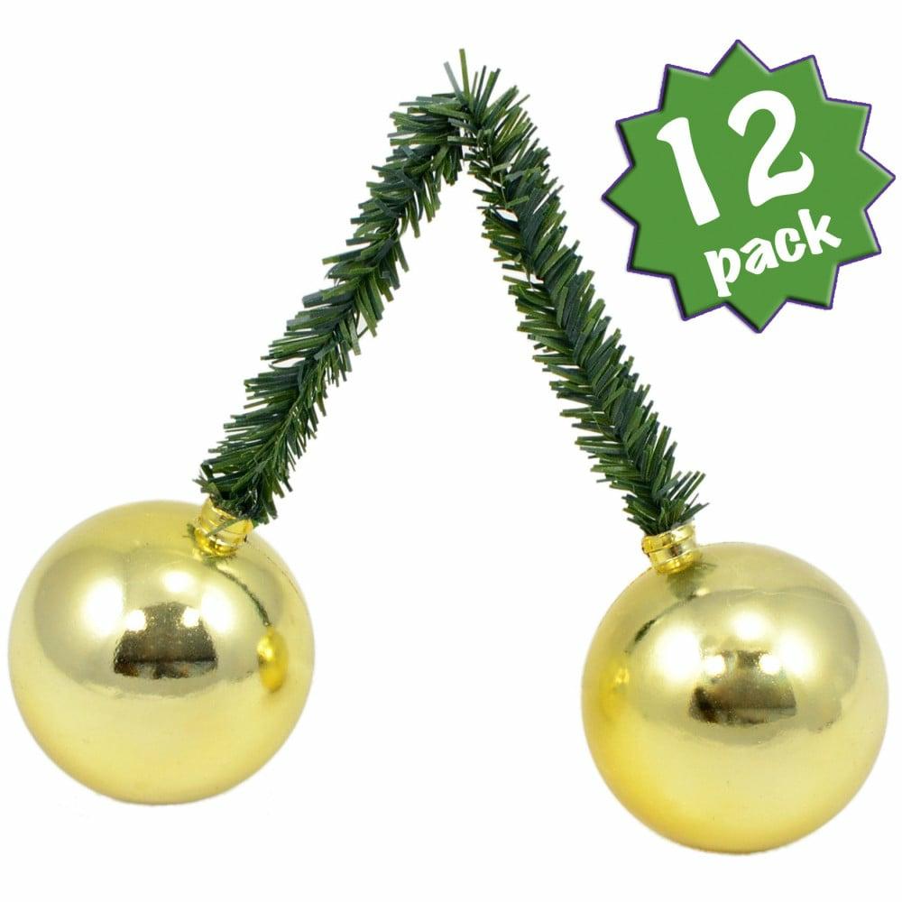 Tinsel Ties |   6" Green Tinsel Ties W/ 50Mm Balls: Gold (Set Of 12) Accents Tinsel Ties