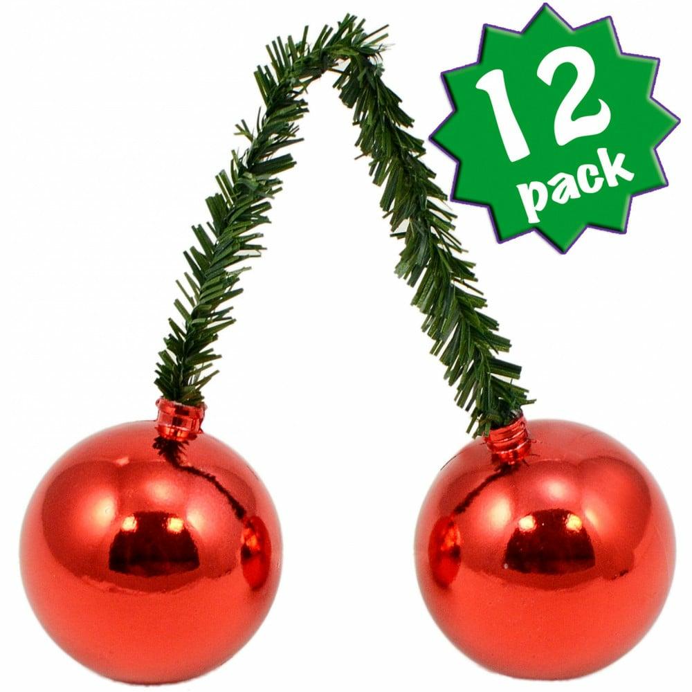 Tinsel Ties |   6" Green Tinsel Ties W/ 50Mm Balls: Red (Set Of 12) Accents Tinsel Ties