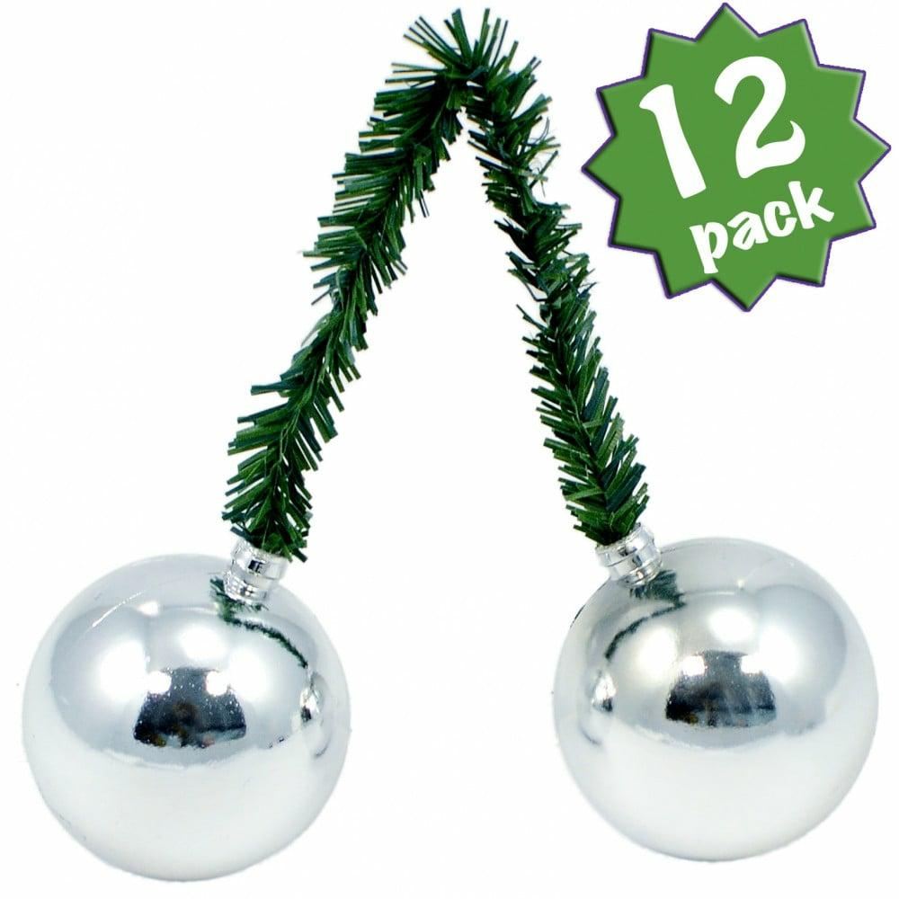 Tinsel Ties |   6" Green Tinsel Ties W/ 50Mm Balls: Silver (Set Of 12) Accents Tinsel Ties