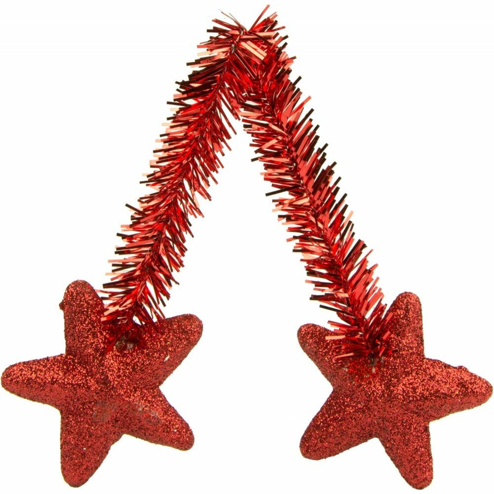 Tinsel Ties |   6" Red Tinsel Ties W/ Stars: Red (Set Of 12) Accents Tinsel Ties