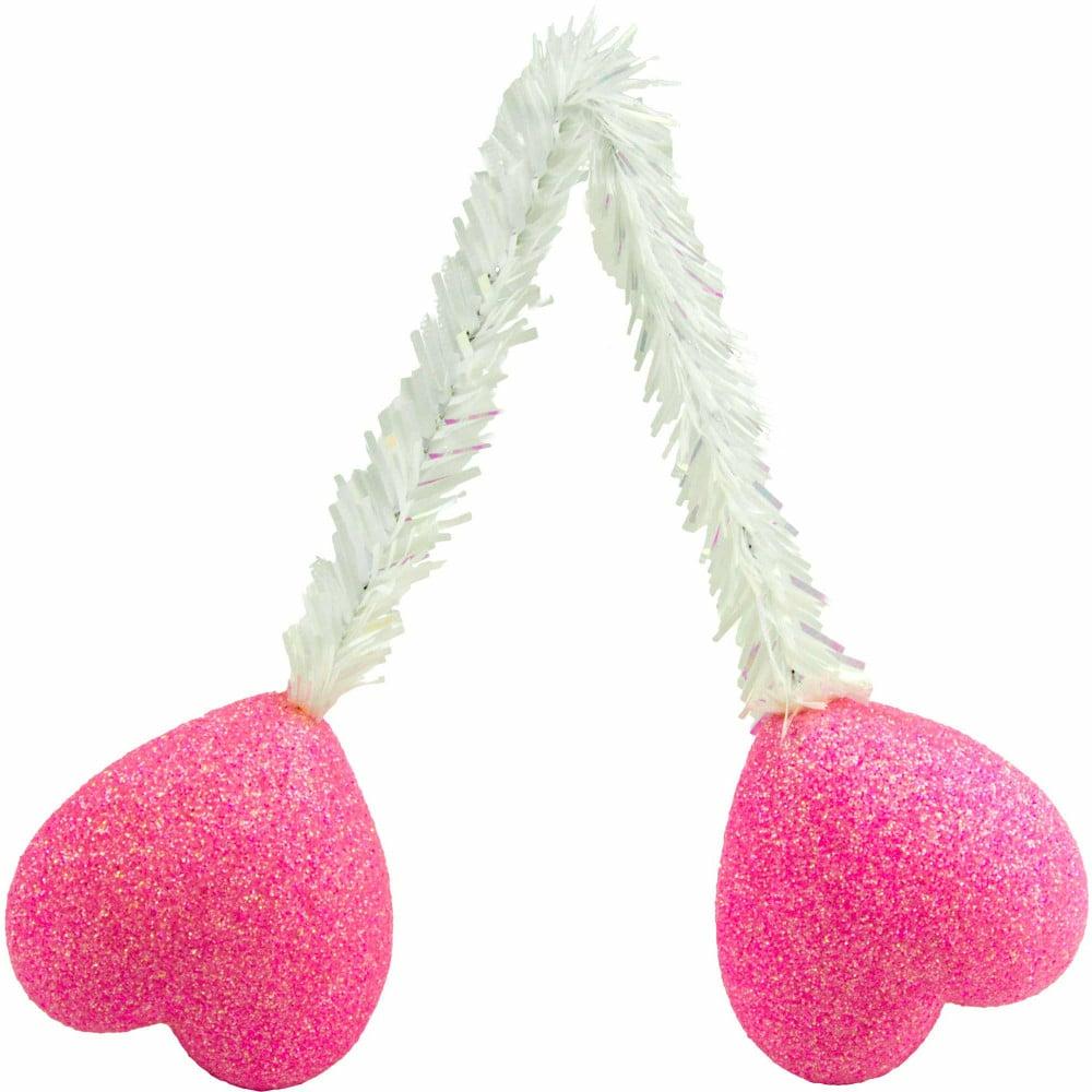 Tinsel Ties |   6" White Tinsel Ties W/ Hearts: Pink (Set Of 12) Accents Pink