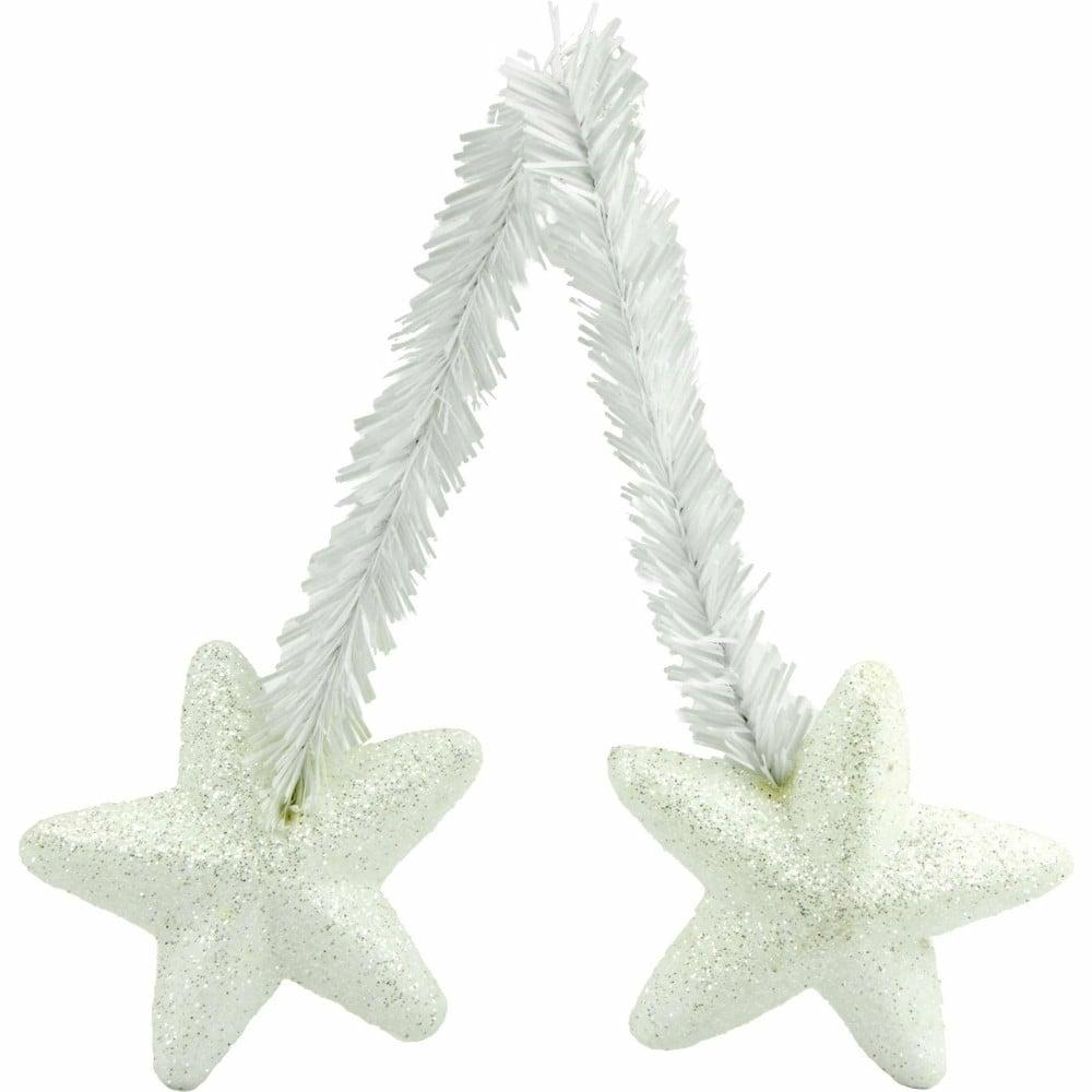 Tinsel Ties |   6" White Tinsel Ties W/ Stars: Iridescent White (Set Of 12) Accents Iridescent White