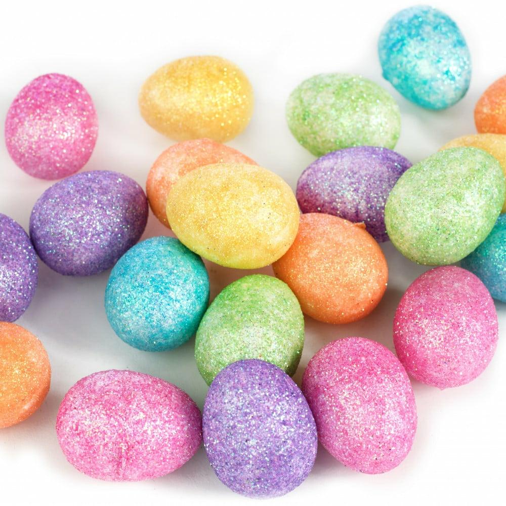 Vase Filler |   1.75" Glittered Eggs: Pastels (24) Table Decor Blue,Lime Green,Orange,Pink,Lavender Purple,Yellow