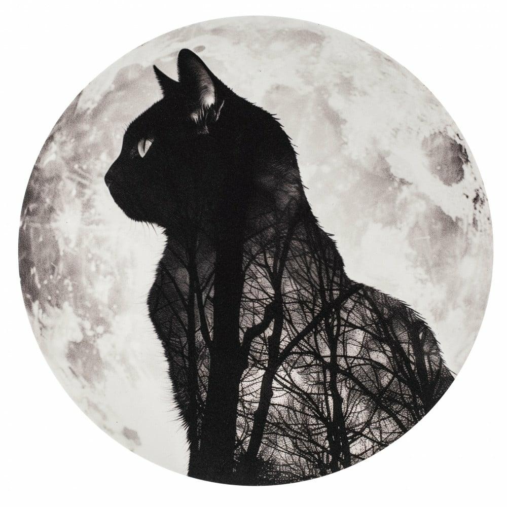 Wreath Enhancements |   10.5" Round Waterproof Sign: Black Cat Moon Accents Black,Grey,White