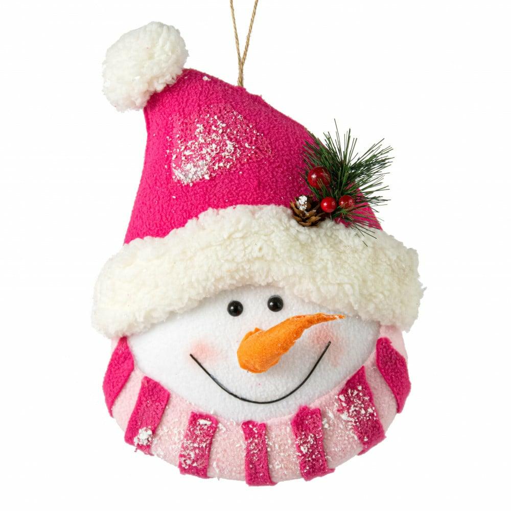 Wreath Enhancements |   12" Hot Pink Snowman Head Ornament Accents White,Pink,Fuchsia