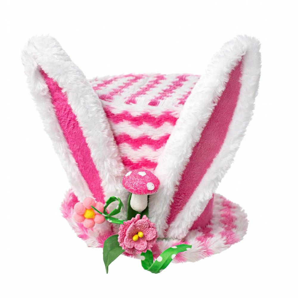 Wreath Enhancements |   6.5" Chevron Faux Fur Bunny Ear Top Hat Accents White,Hot Pink,Fuchsia