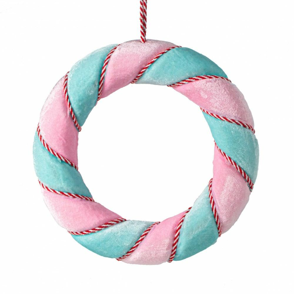 Wreaths |   13" Velvet Wreath: Christmas Candy Decor Blue,Pink,Red,White