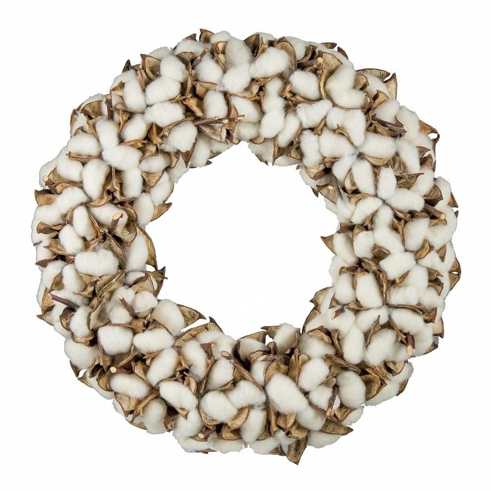 Wreaths |   16" Cotton Boll & Petal Wreath Decor White,Brown