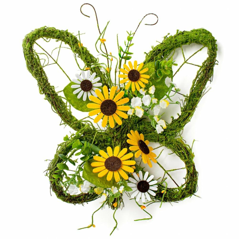 Wreaths |   17" Butterfly & Sunflower Grapevine Hanger Decor Green,Yellow,White