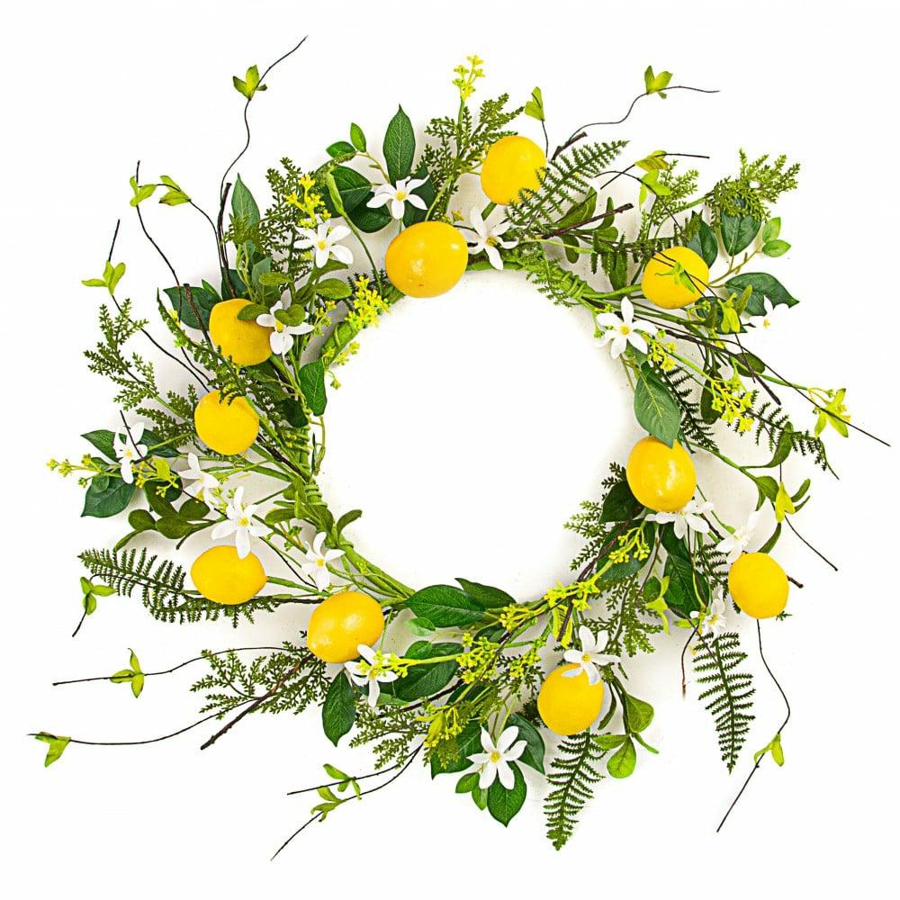 Wreaths |   22" Lemon & Fern Wreath Decor Green,Yellow,White