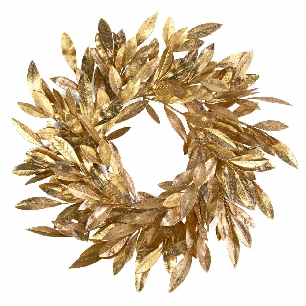 Wreaths |   24" Metallic Bay Leaf Wreath: Gold Decor Gold